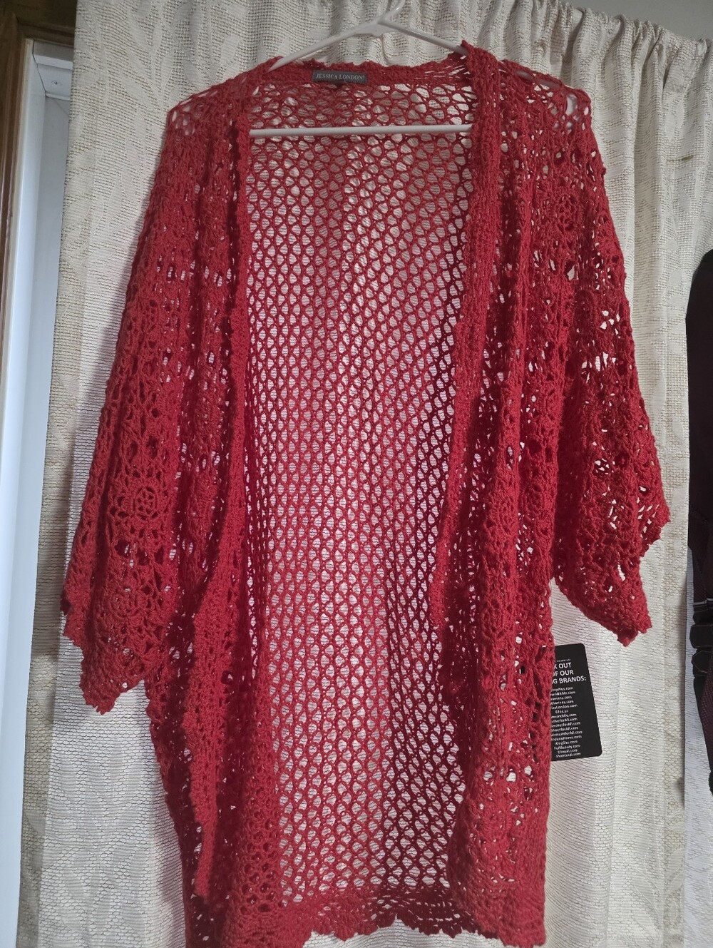 Jessica London Open-Knit Crochet Kimono Cardigan